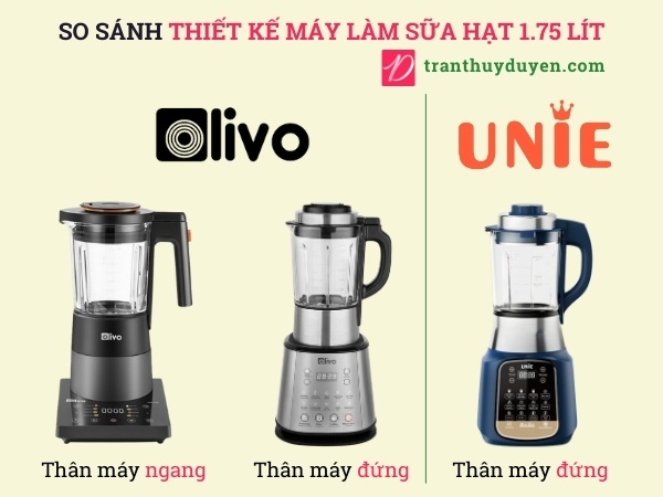 So sánh thiết kế của máy làm sữa hạt Olivo và Unie 1,75 lít