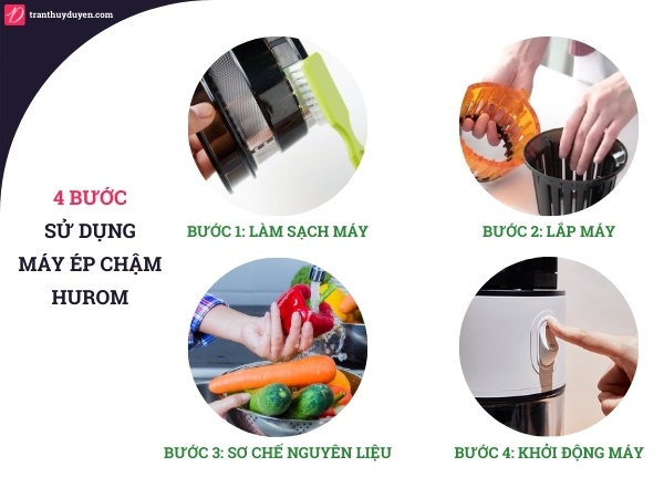 4 bước dùng máy ép chậm Hurom