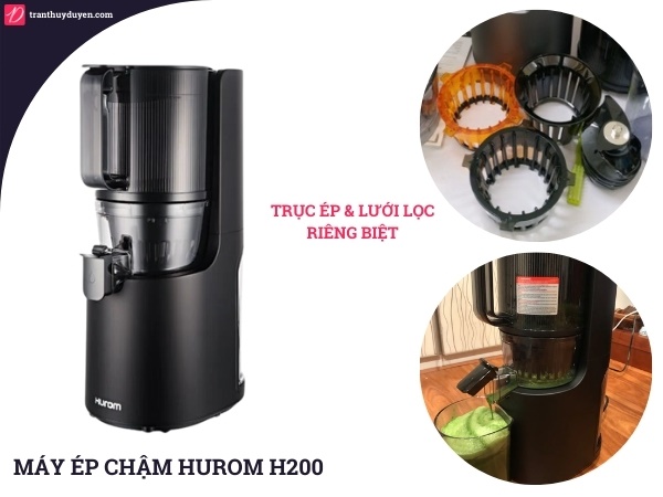Hurom H200 với trục ép và lưới lọc riêng