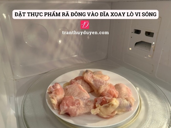 Đặt thực phẩm rã đông vào đĩa xoay lò vi sóng