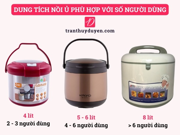 Dung tích nồi ủ phù hợp với số người dùng