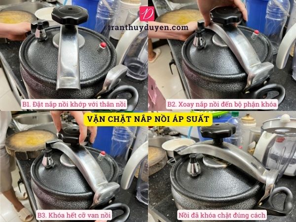 Vặn chặt nắp nồi áp suất